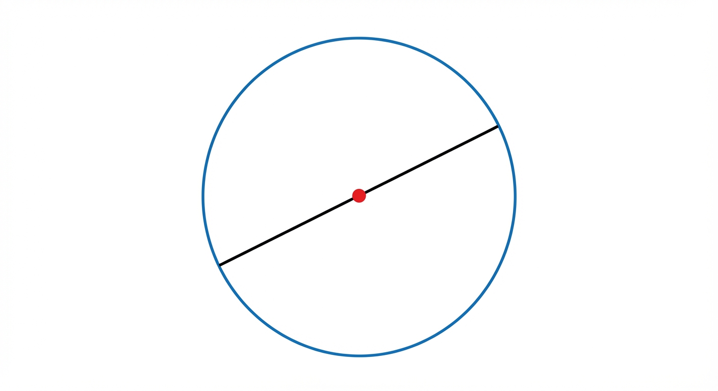 Dessin géométrique simple sur fond blanc. Un segment de droite [AB] noir incliné. Un cercle bleu passant par A et B, ayant [AB] pour diamètre. Un point rouge Ω (Omega) marqué au milieu exact du segment [AB].