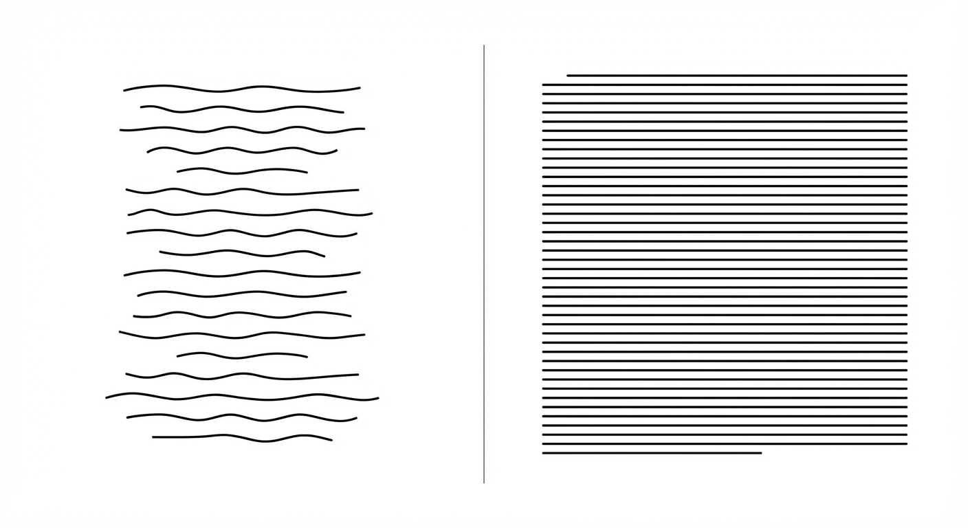 Schéma simple sur fond blanc divisé en deux parties. À gauche, un texte aligné au centre avec des lignes inégales représentant des vers. À droite, un bloc de texte compact, justifié, ressemblant à un paragraphe rectangulaire dense.