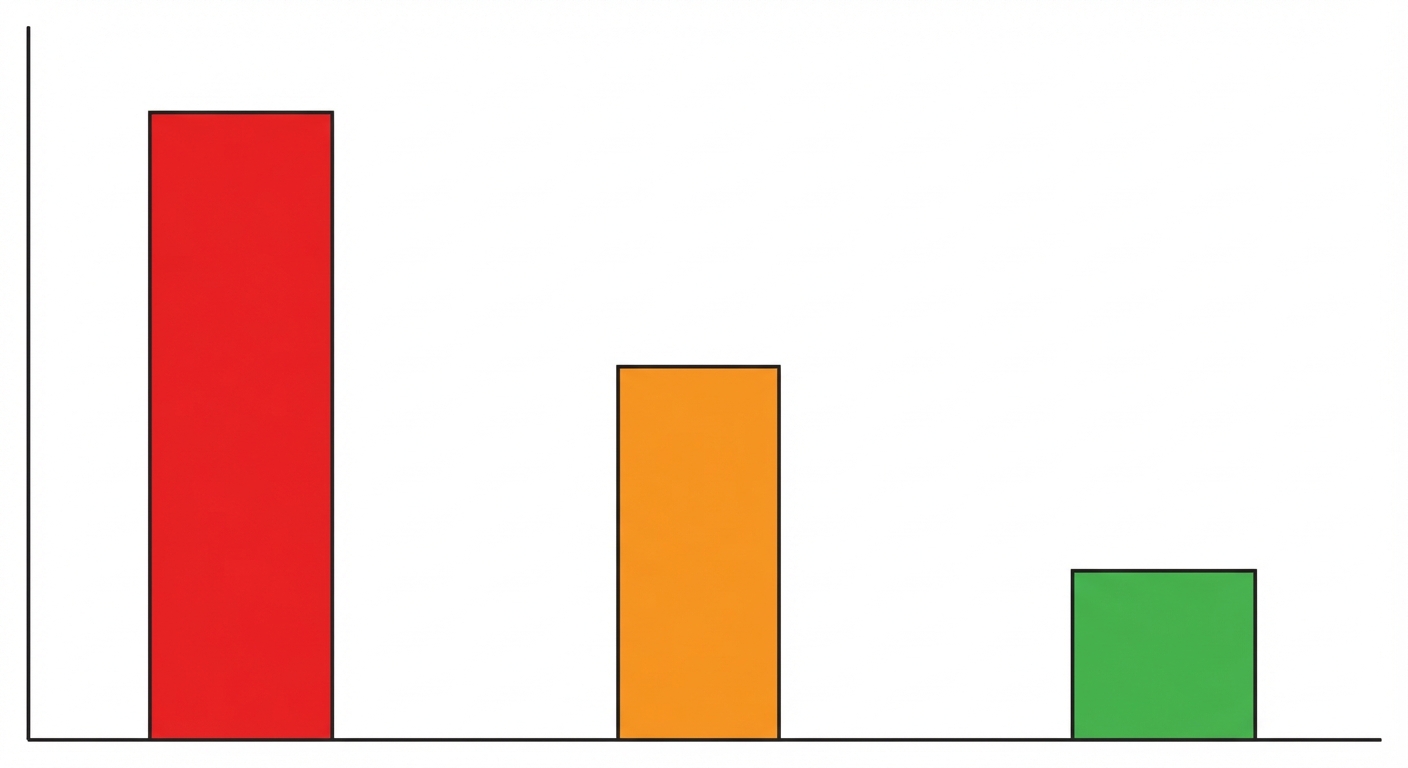 Diagramme en bâtons simple sur fond blanc. Axe horizontal : 3 catégories ('Sans diplôme', 'Bac', 'Bac+5'). Axe vertical : Taux de chômage. La barre 'Sans diplôme' est rouge et haute. La barre 'Bac' est orange et moyenne. La barre 'Bac+5' est verte et basse.