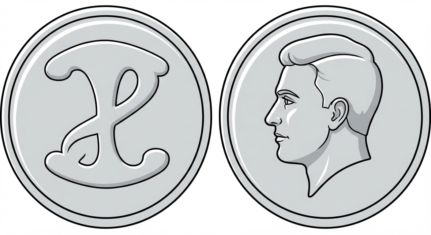 Dessin simple sur fond blanc : une pièce de monnaie vue de dessus montrant le côté Pile, et à côté une autre pièce identique montrant le côté Face. Aucun texte écrit.