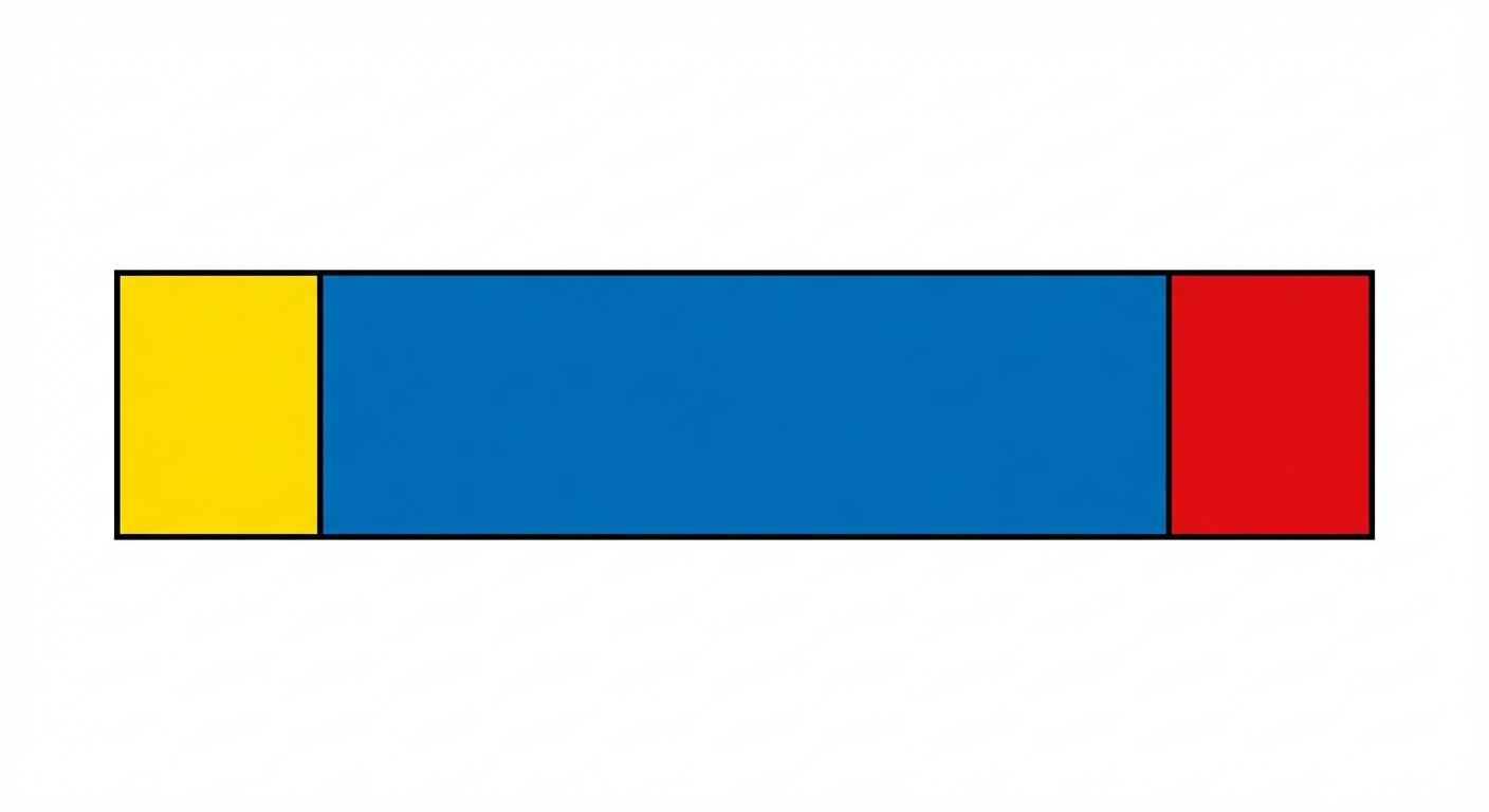 Schéma horizontal sur fond blanc. Au centre, une brique bleue (le radical). À gauche, collée à la brique bleue, une petite brique jaune (le préfixe). À droite, collée à la brique bleue, une petite brique rouge (le suffixe). L'ensemble forme une barre horizontale continue.