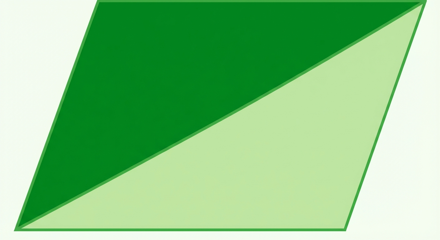 Un parallélogramme vert coupé en deux par une diagonale. Une moitié est vert foncé (le triangle), l'autre moitié est vert clair (pour montrer le reste).