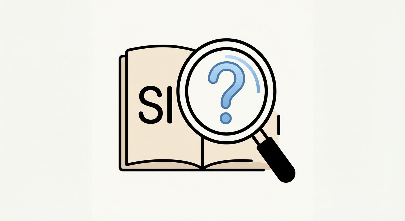 Illustration style icône minimaliste : une loupe grossissante posée sur le mot 'SI' écrit sur une page de livre. À travers la lentille de la loupe, on ne voit pas des lettres mais un petit monde imaginaire ou un point d'interrogation stylisé.